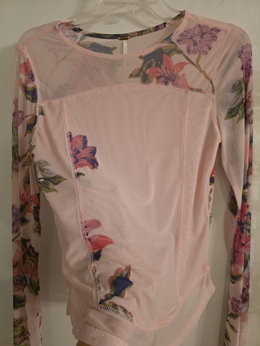 Free People Soft Pink Floral Mesh Long Sleeve Top - Picture 3 of 9